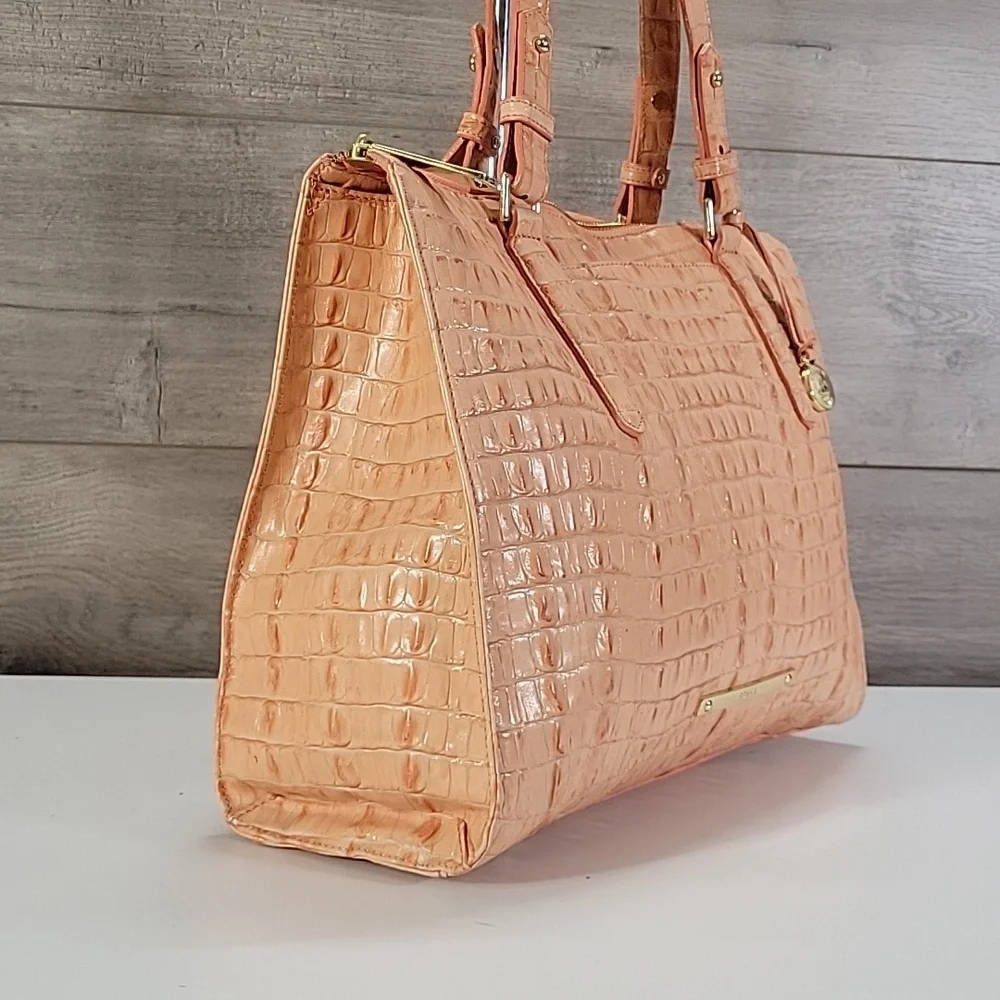 Brahmin Croc-Embossed Leather Tote Bag in Peach